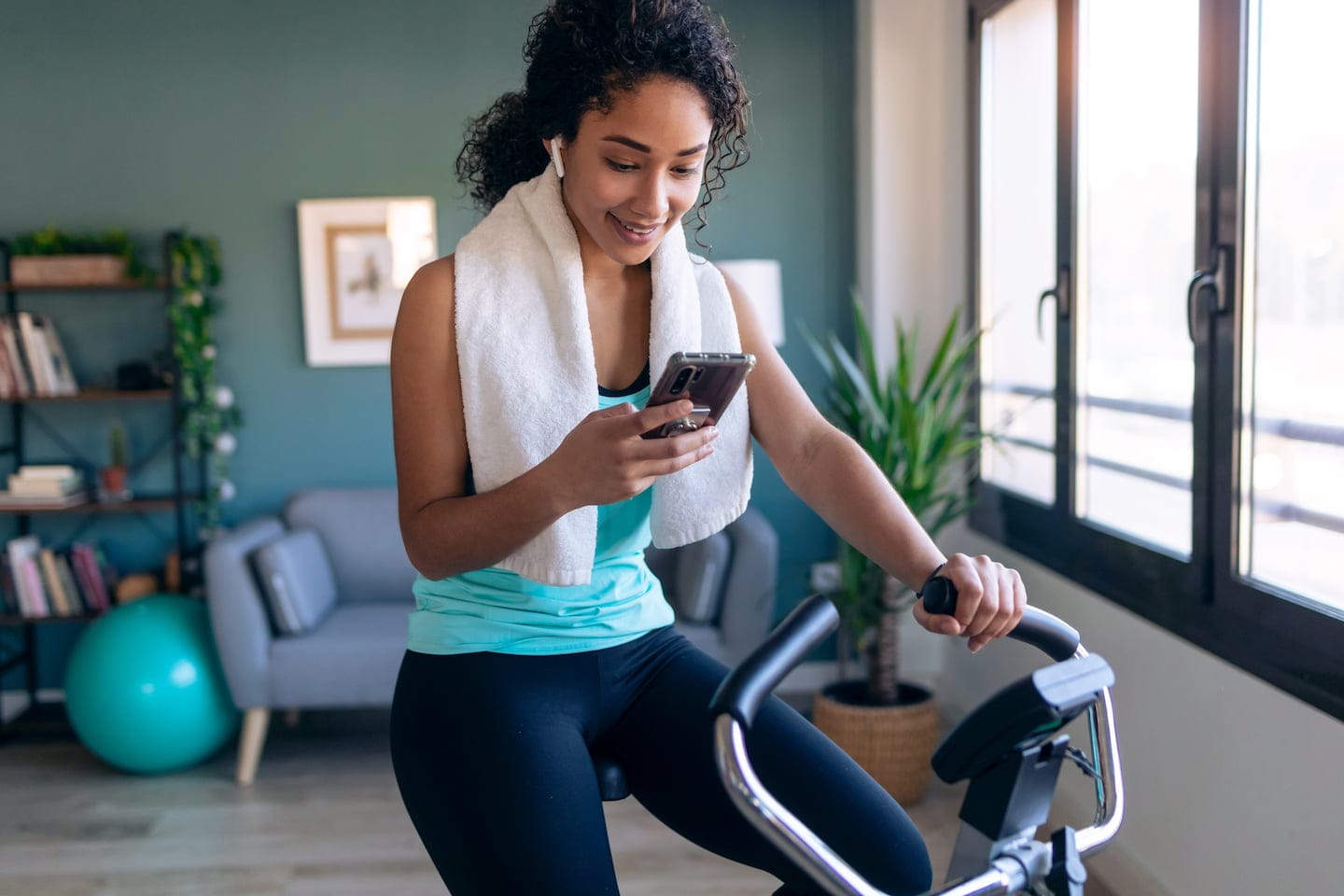 woman on exercise bike